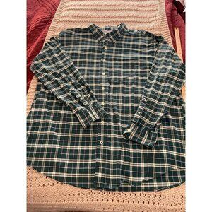 Izod Saltwater Relaxed Men's 3XLT Plaid Button Shirt Green & White‎